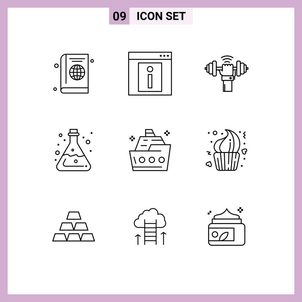 9 Universal Outline Signs Symbols of tube chemistry web sport lifting Editable Vector Design Elements