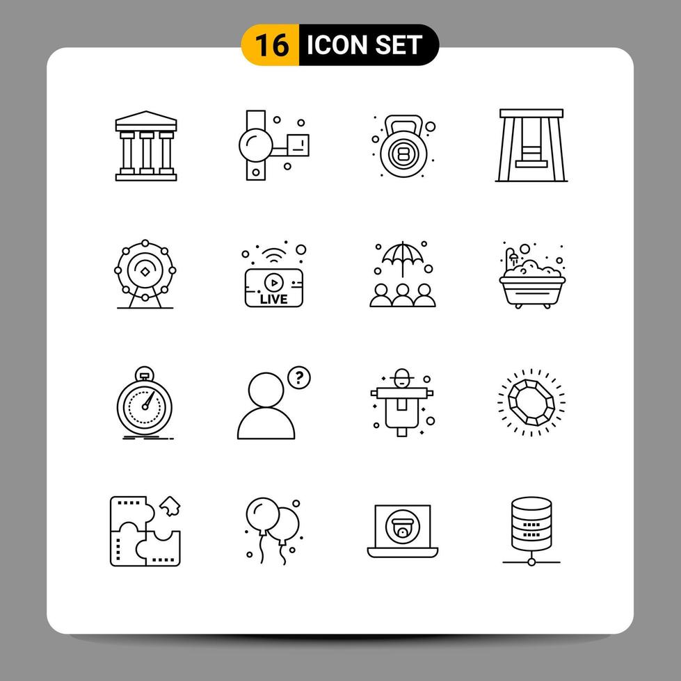 Pack of 16 creative Outlines of service browser gym swing kids Editable Vector Design Elements