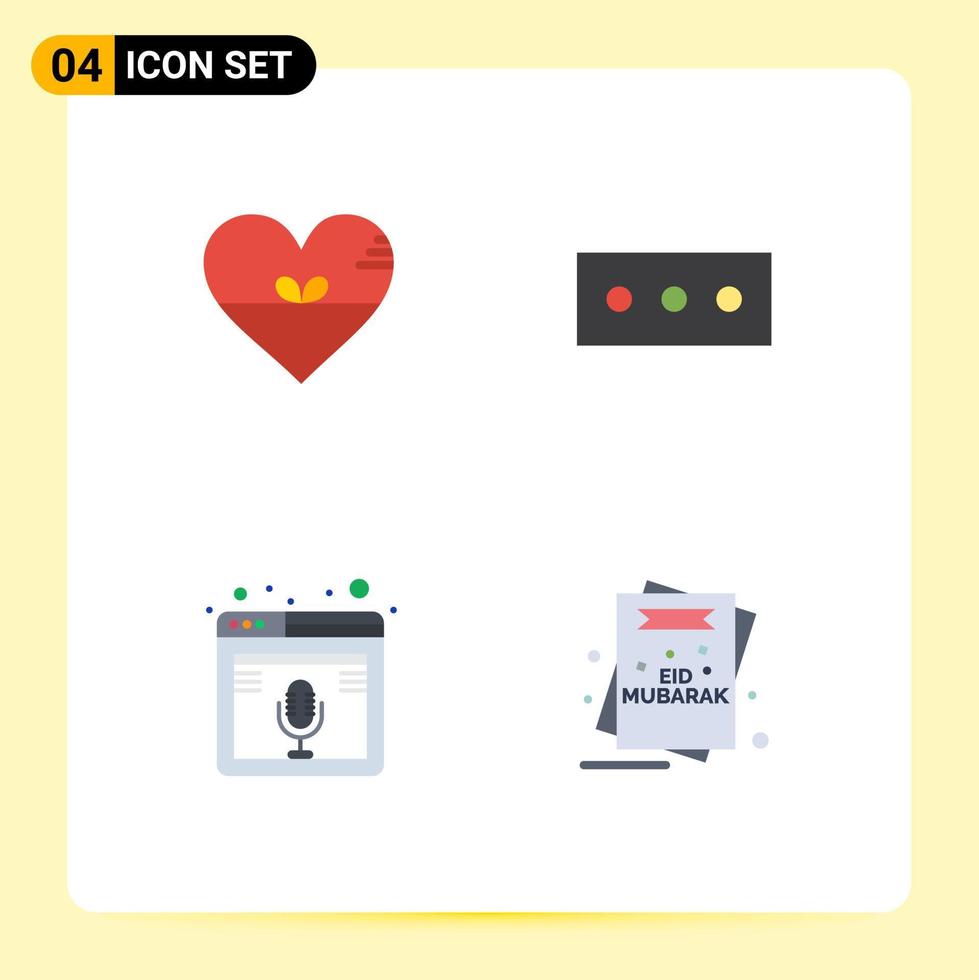 Group of 4 Modern Flat Icons Set for heart page like security web Editable Vector Design Elements