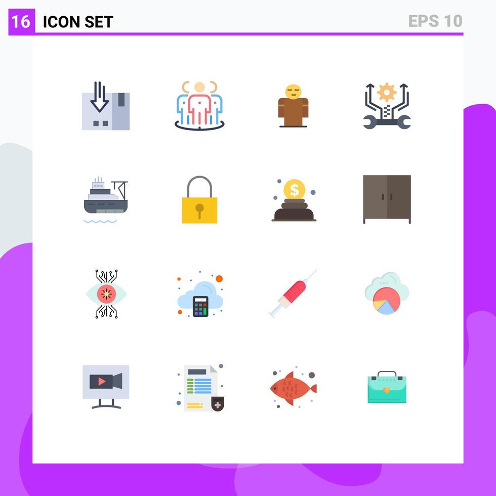 User Interface Pack of 16 Basic Flat Colors of tools gear group control open Editable Pack of Creative Vector Design Elements