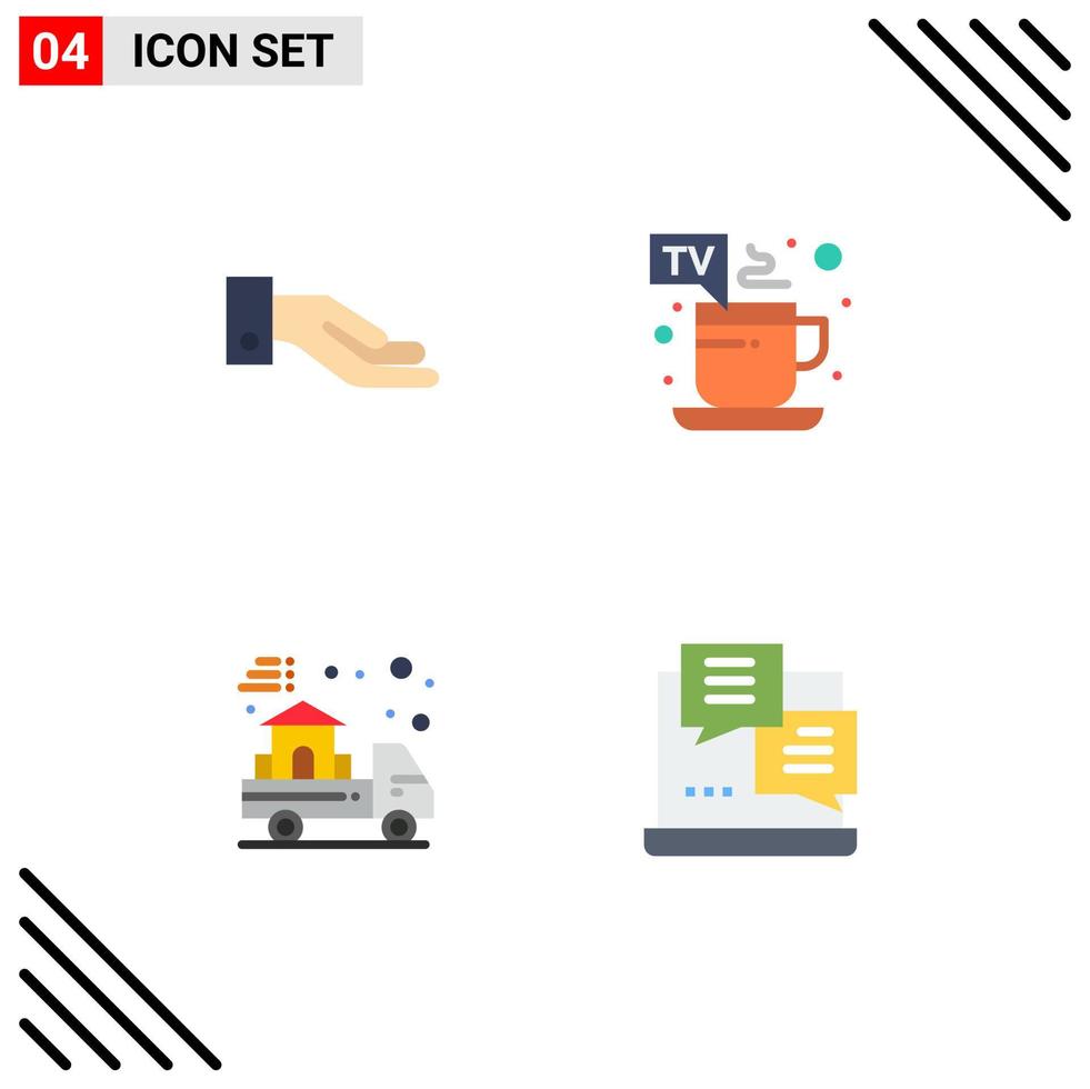 Set of 4 Vector Flat Icons on Grid for alms home cup tv break development Editable Vector Design Elements