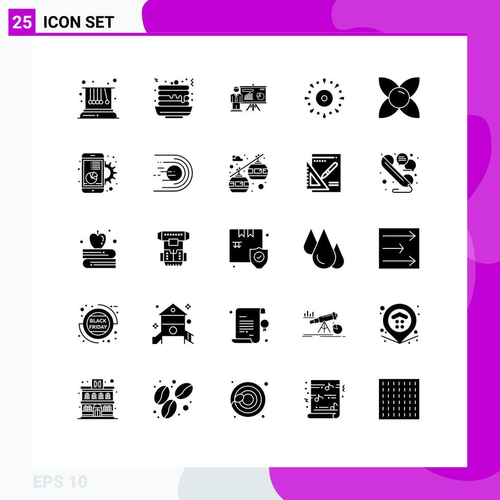 Pack of 25 Modern Solid Glyphs Signs and Symbols for Web Print Media such as bloom holiday presentation fireworks celebration Editable Vector Design Elements