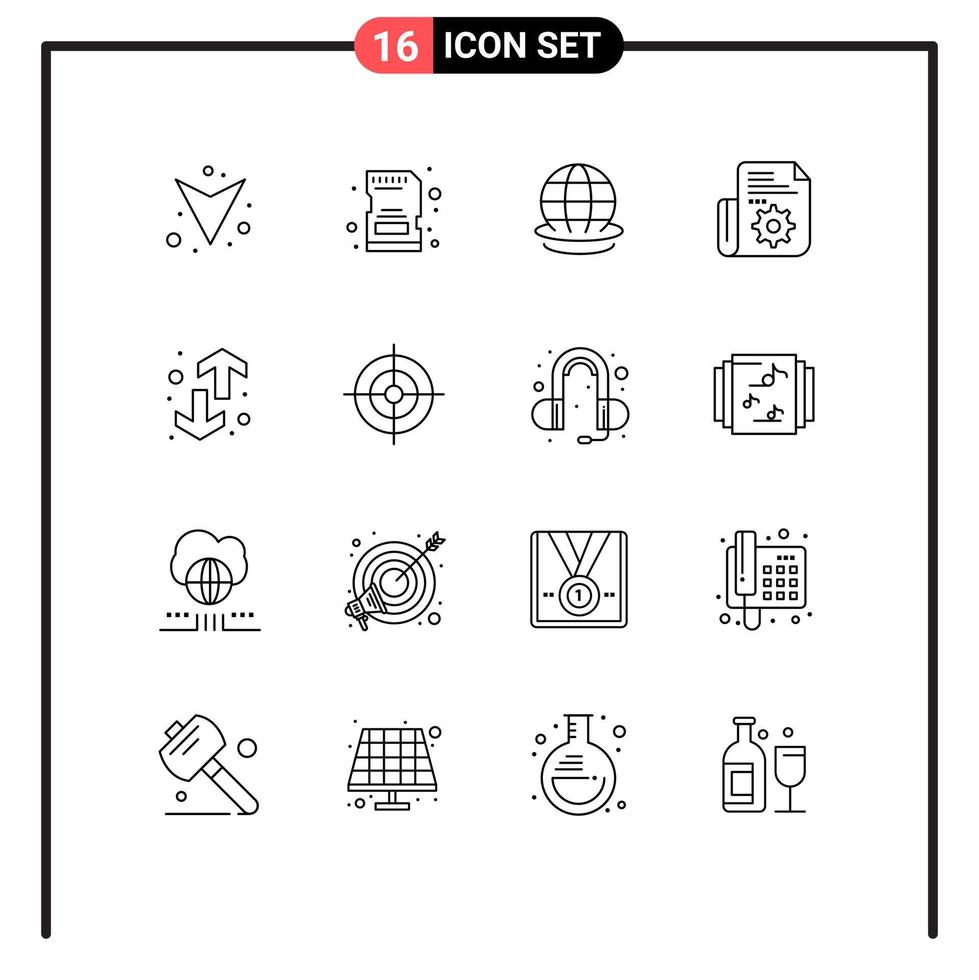 16 User Interface Outline Pack of modern Signs and Symbols of transfers direction globe tools folder Editable Vector Design Elements