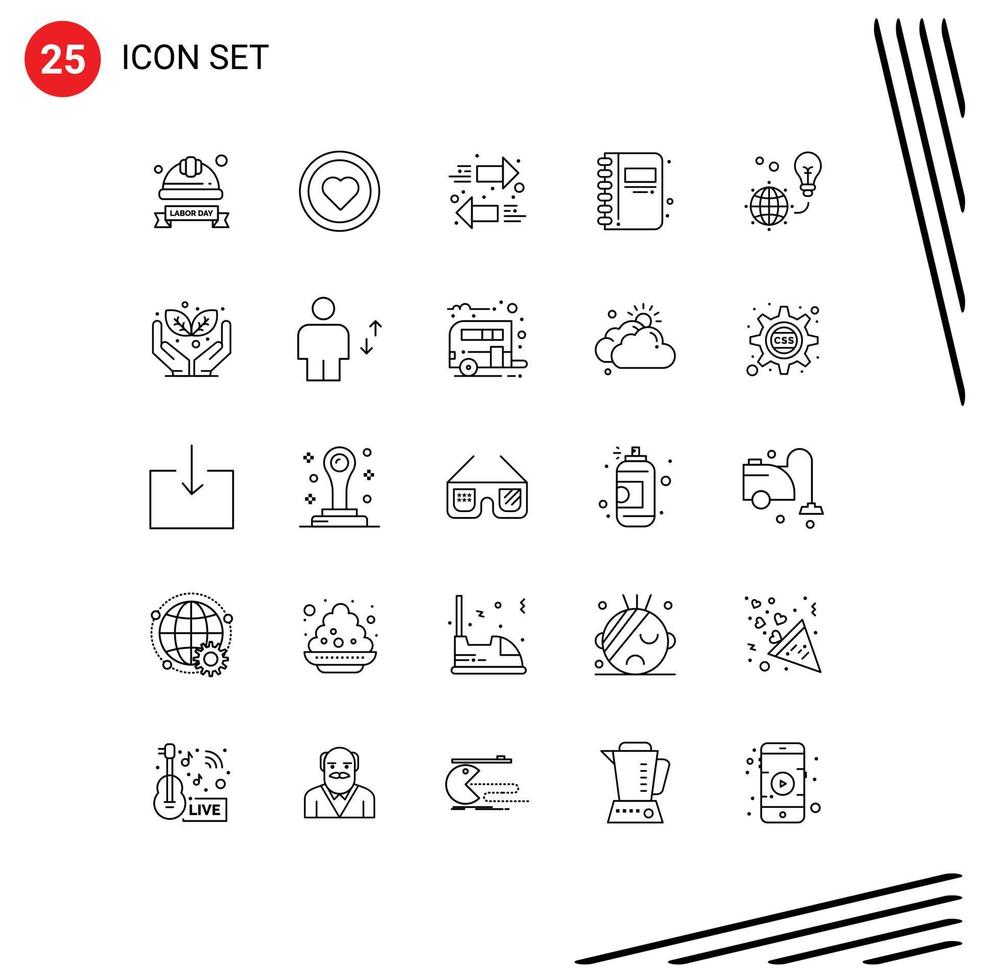 Line Pack of 25 Universal Symbols of green open book user education back to school Editable Vector Design Elements