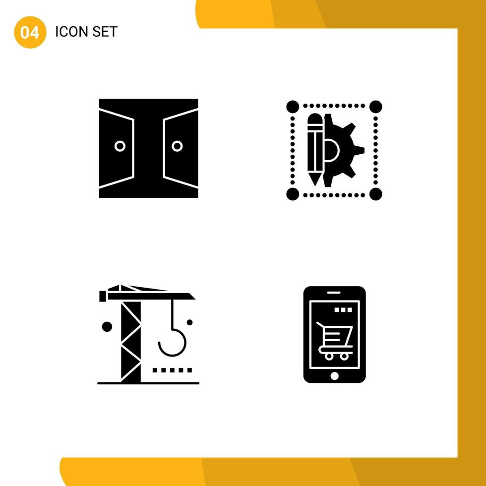 Group of 4 Solid Glyphs Signs and Symbols for buildings construction home design machinery Editable Vector Design Elements