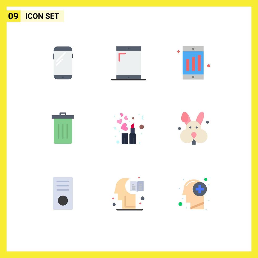 Set of 9 Modern UI Icons Symbols Signs for lipstick trash mobile garbage been Editable Vector Design Elements