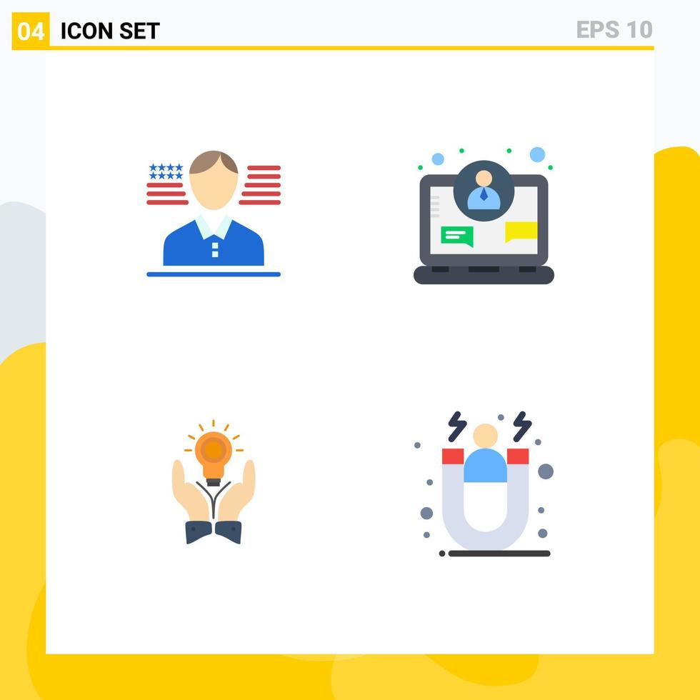 Set of 4 Vector Flat Icons on Grid for man business business internet idea Editable Vector Design Elements