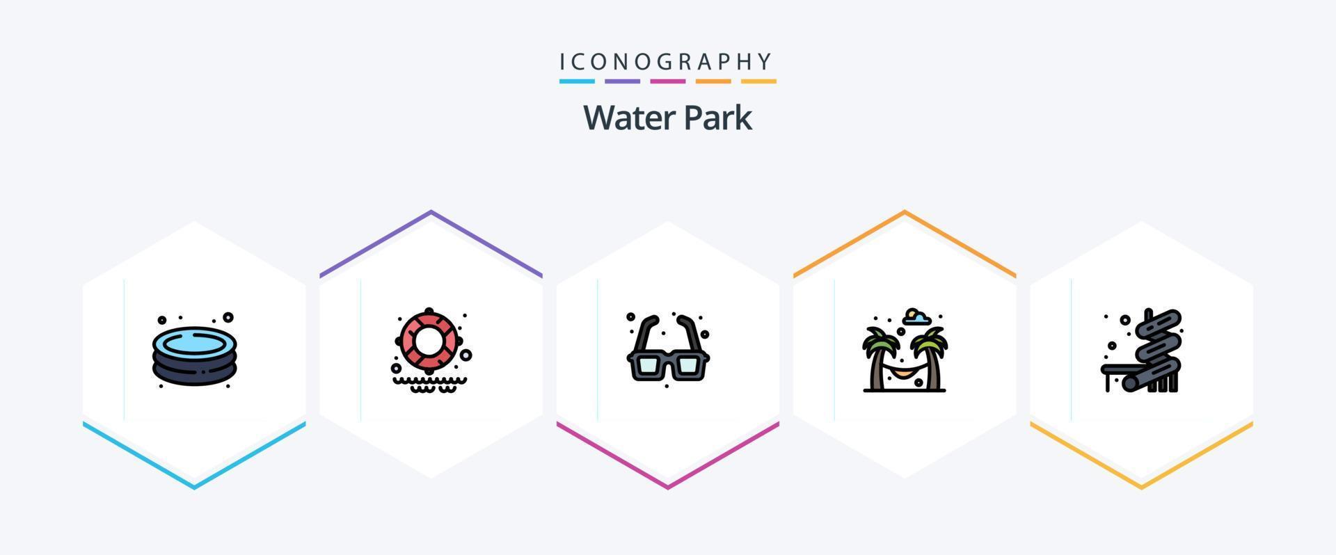 Water Park 25 FilledLine icon pack including park. slider. fountain. garden. hammock vector