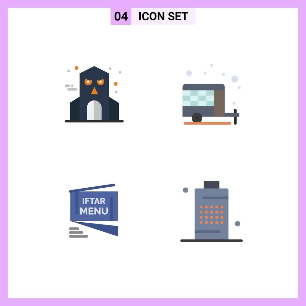 Pack of 4 Modern Flat Icons Signs and Symbols for Web Print Media such as halloween ramadan agriculture spring fast Editable Vector Design Elements