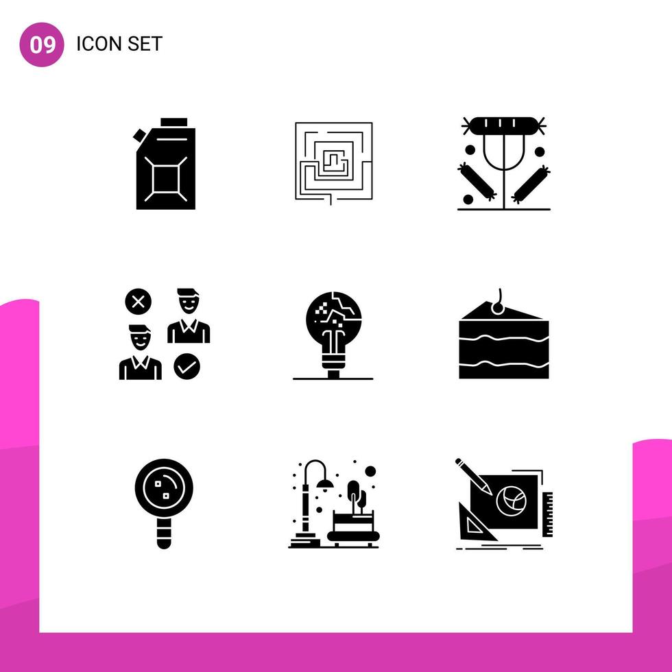 9 Thematic Vector Solid Glyphs and Editable Symbols of cancel job breakfast user lunch Editable Vector Design Elements