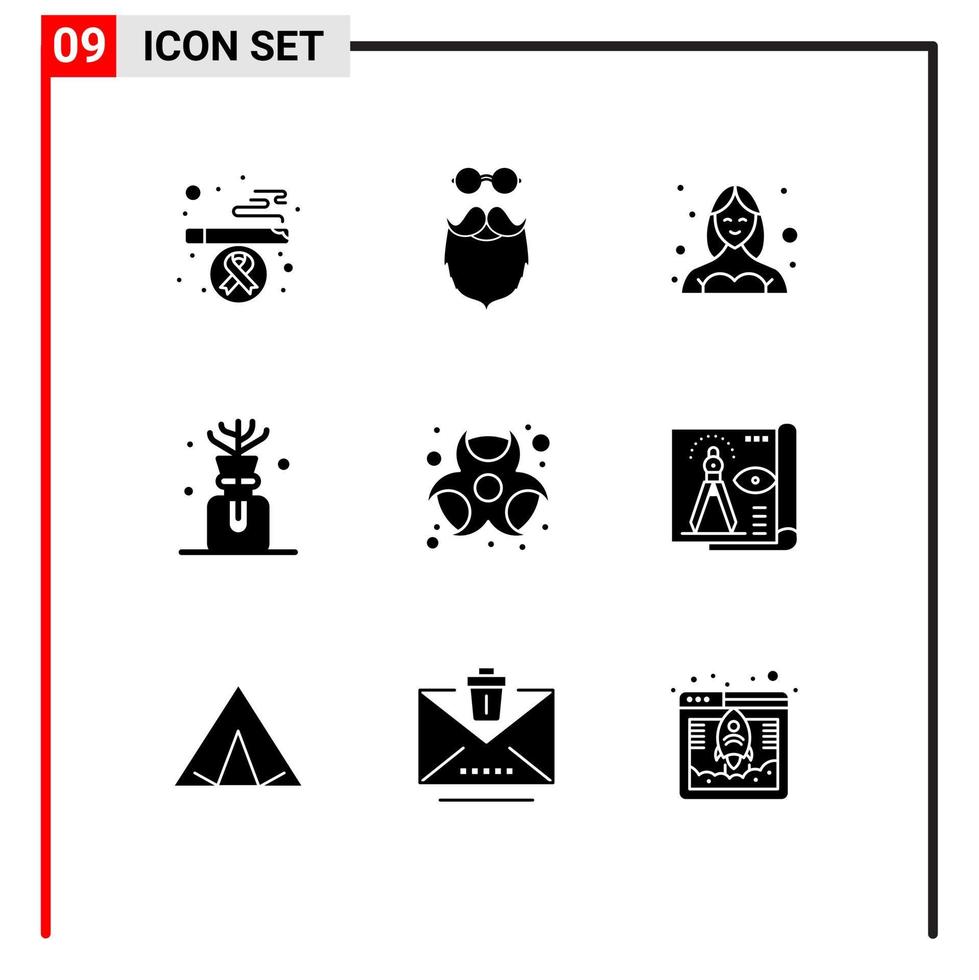 Set of 9 Modern UI Icons Symbols Signs for biohazard bottle spa avatar oil user Editable Vector Design Elements