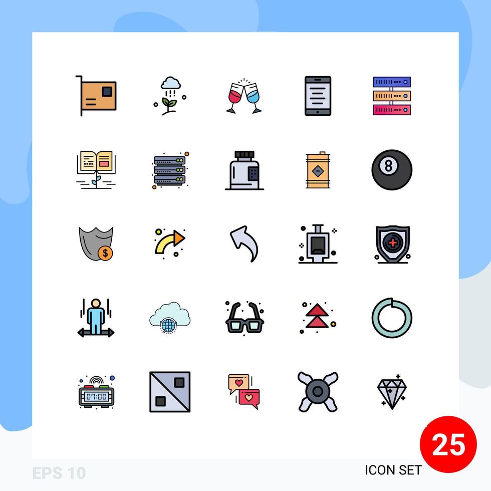 Pictogram Set of 25 Simple Filled line Flat Colors of cell mobile spring couple juice Editable Vector Design Elements