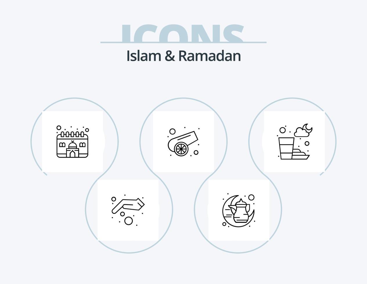 Islam And Ramadan Line Icon Pack 5 Icon Design. prayer. iftaar time. sadaqa. sunset. cloudy vector