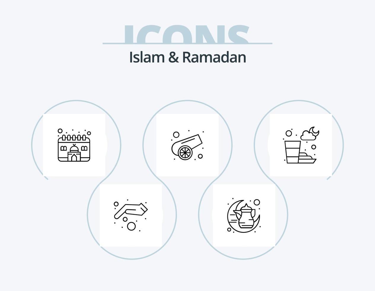 islam y Ramadán línea icono paquete 5 5 icono diseño. oración. iftar tiempo. sadaqa. puesta de sol. nublado vector