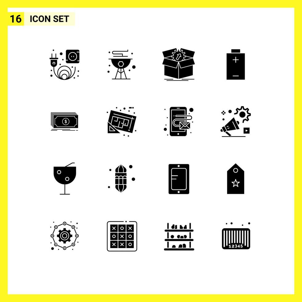 Solid Glyph Pack of 16 Universal Symbols of fund energy upload electric work Editable Vector Design Elements