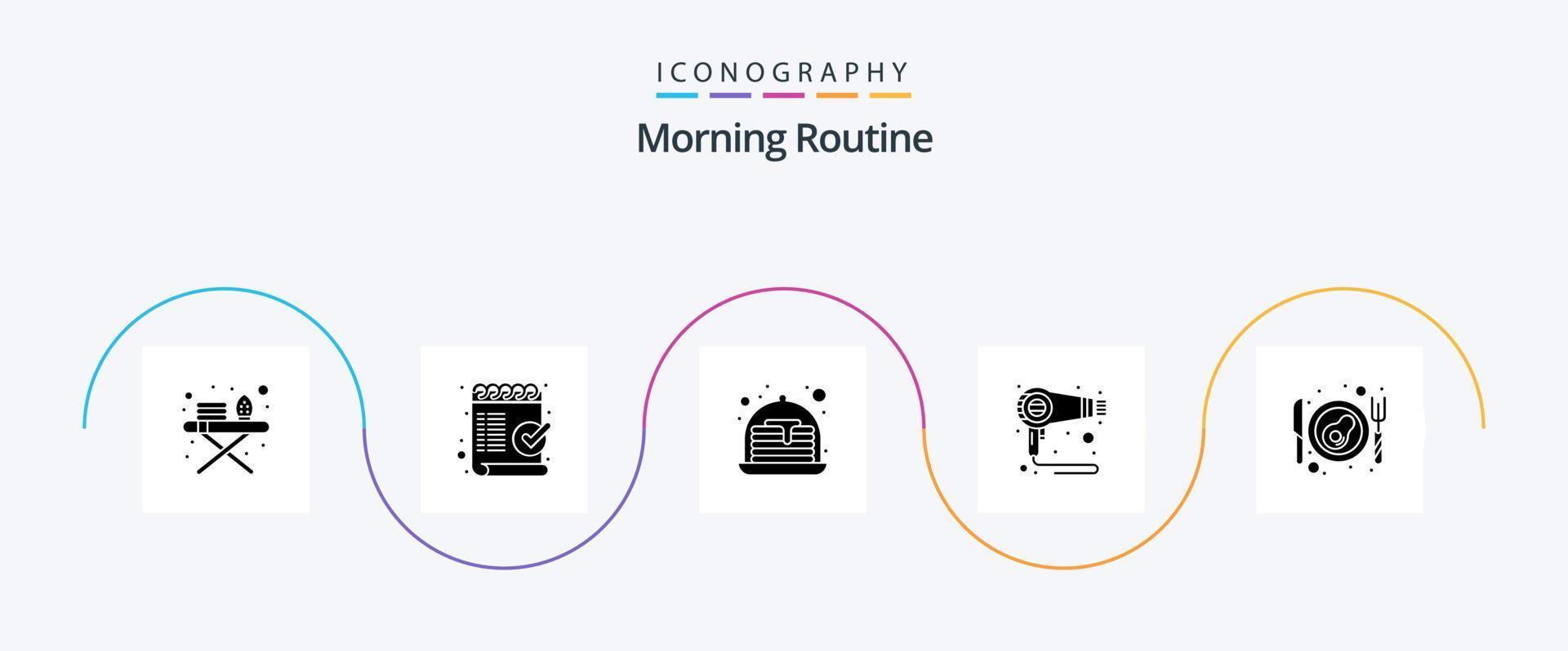 Morning Routine Glyph 5 Icon Pack Including egg. bacon. cake. machine. fen vector