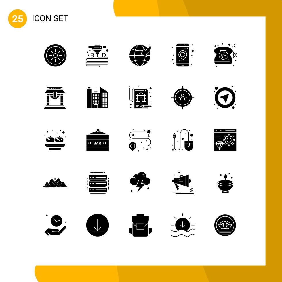 25 Thematic Vector Solid Glyphs and Editable Symbols of wedding love globe heart location Editable Vector Design Elements