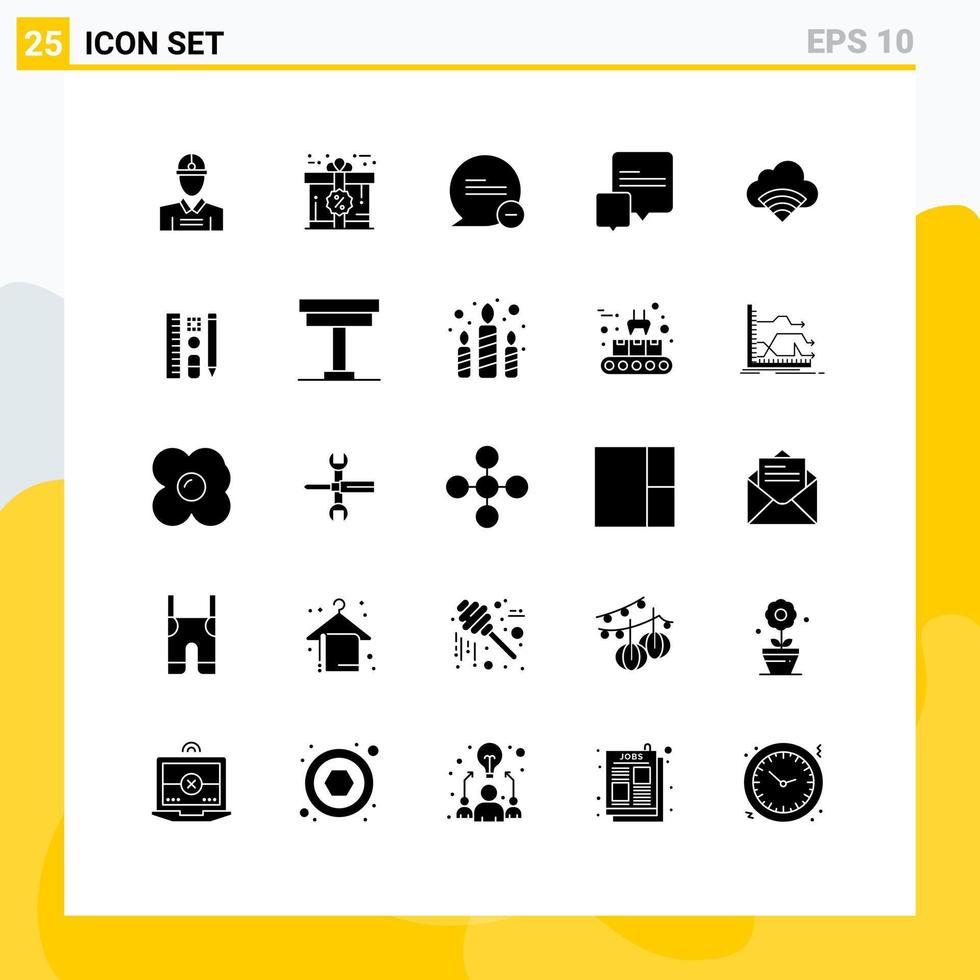 25 Thematic Vector Solid Glyphs and Editable Symbols of wifi cloud chat messages chat Editable Vector Design Elements