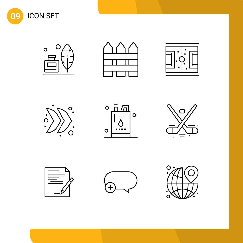 Pictogram Set of 9 Simple Outlines of multimedia direction protection arrow soccer Editable Vector Design Elements