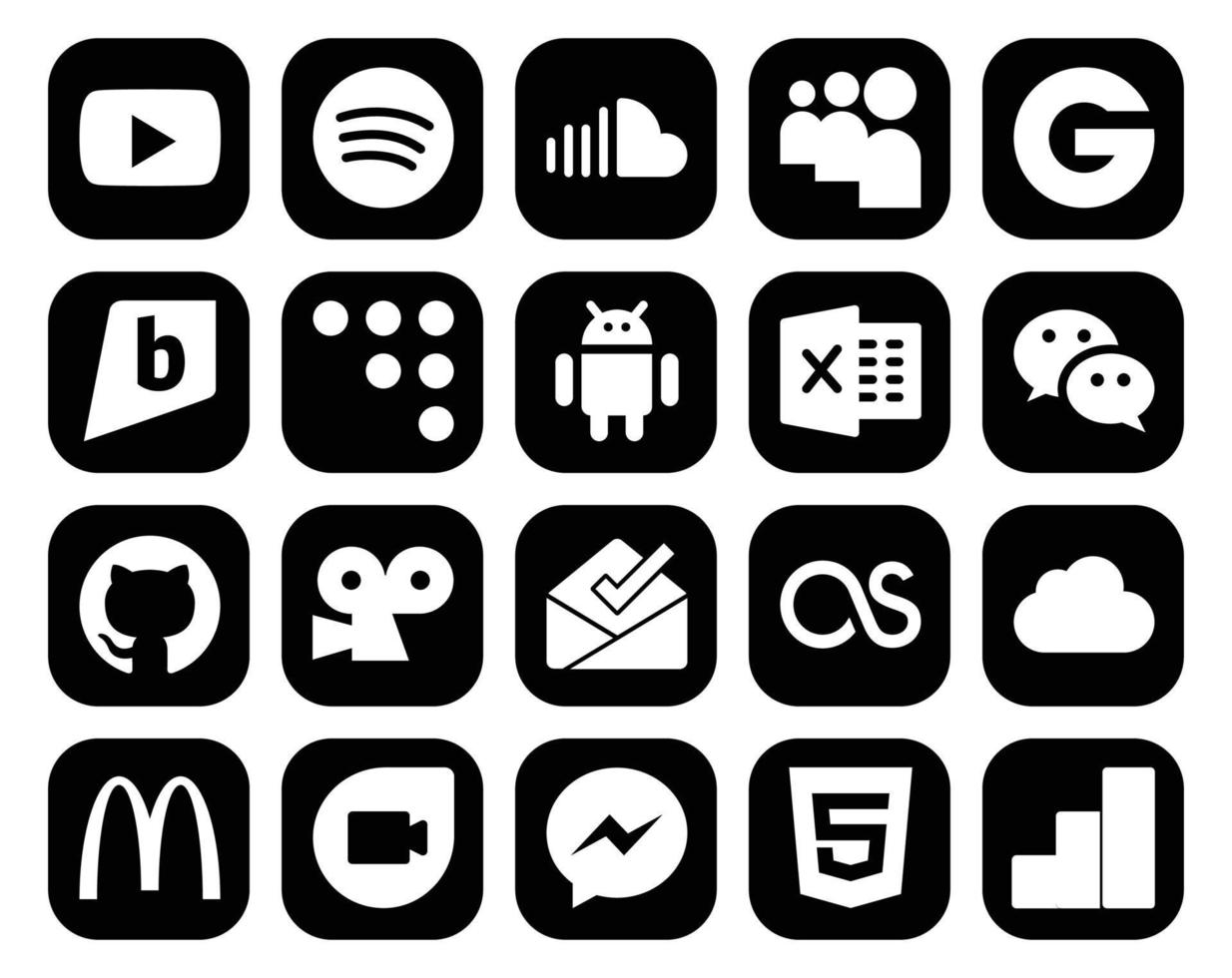 20 social medios de comunicación icono paquete incluso Last FM videista cometa brillante github wechat vector