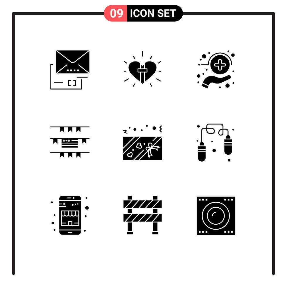 Modern Set of 9 Solid Glyphs and symbols such as love american easter party decoration medicine Editable Vector Design Elements