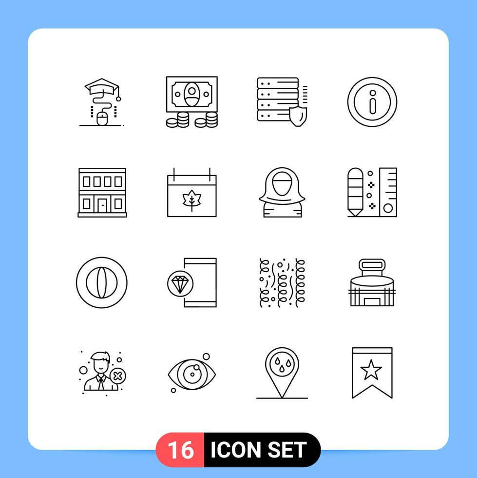 16 Thematic Vector Outlines and Editable Symbols of building door network construction information Editable Vector Design Elements