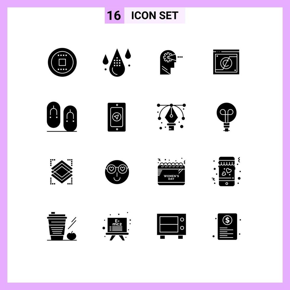Editable Vector Line Pack of 16 Simple Solid Glyphs of law digital drop copyright head Editable Vector Design Elements