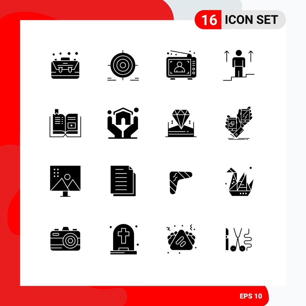16 User Interface Solid Glyph Pack of modern Signs and Symbols of arrow user goal marketing advertising Editable Vector Design Elements