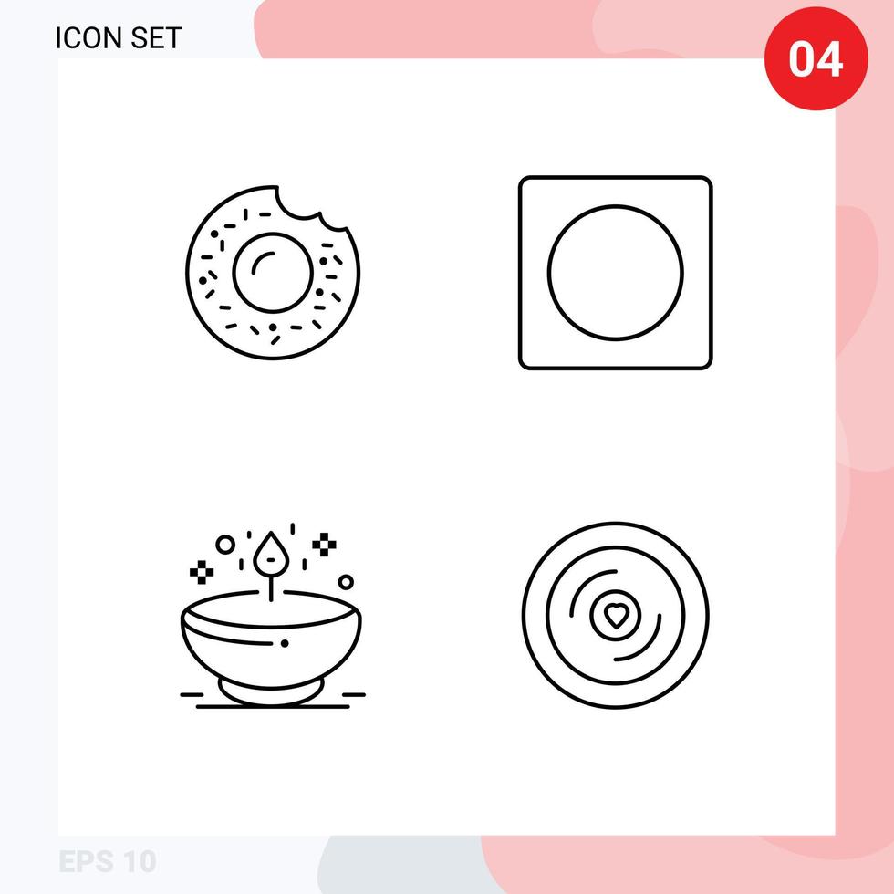 Editable Vector Line Pack of 4 Simple Filledline Flat Colors of donut dia creative overlay light Editable Vector Design Elements