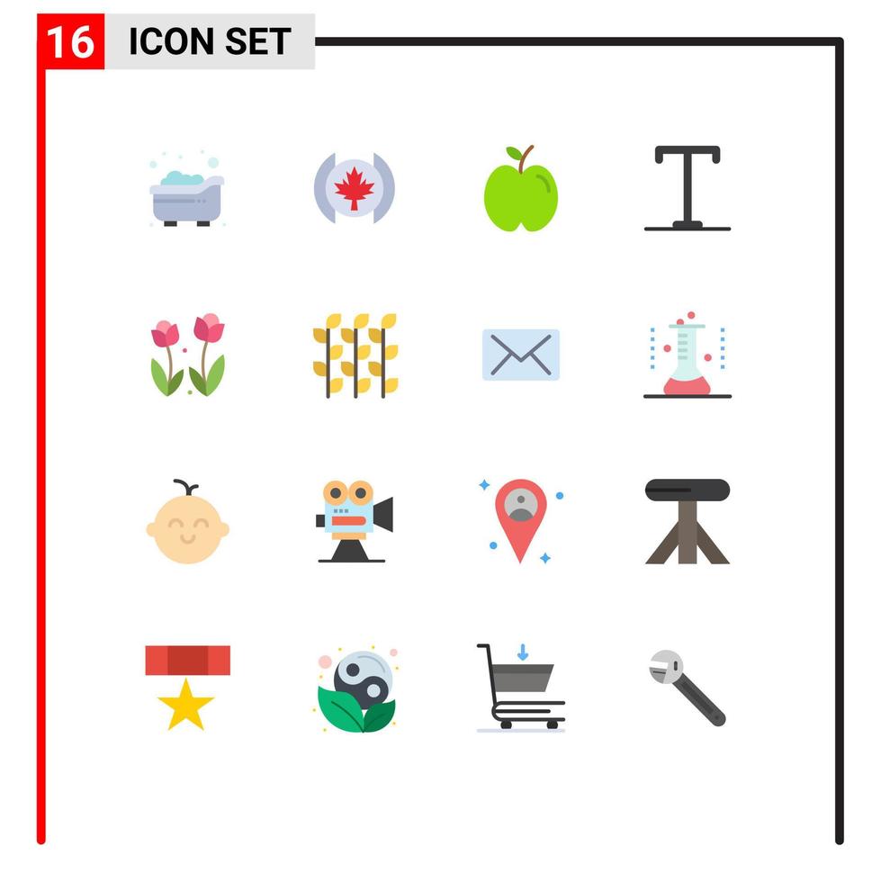 Mobile Interface Flat Color Set of 16 Pictograms of rose flower education flora semi bold Editable Pack of Creative Vector Design Elements