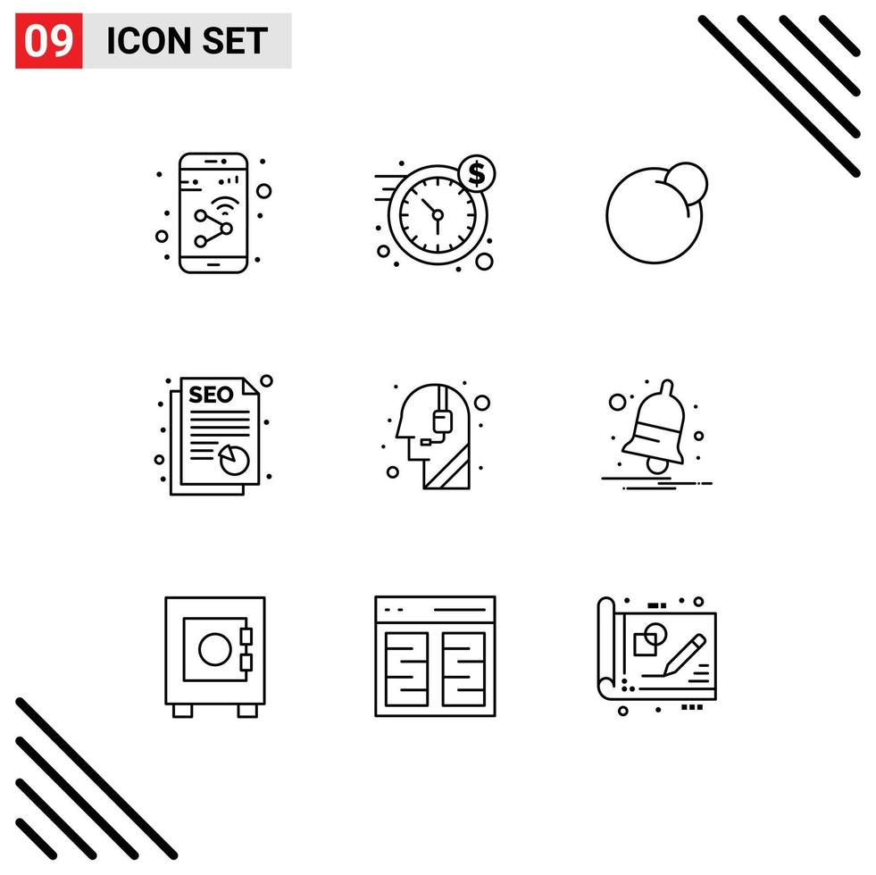 Mobile Interface Outline Set of 9 Pictograms of call document time seo crypto currency Editable Vector Design Elements