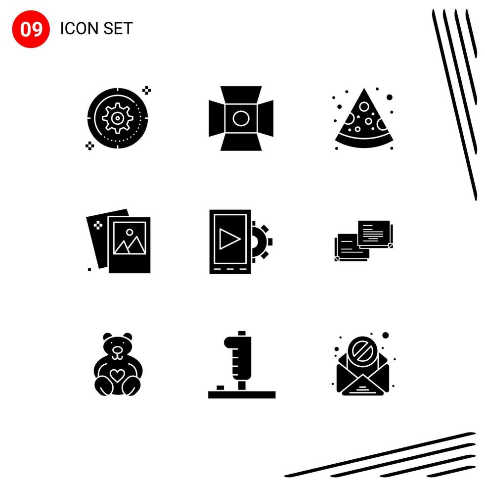 User Interface Pack of 9 Basic Solid Glyphs of mobile photography studio photo gallery Editable Vector Design Elements