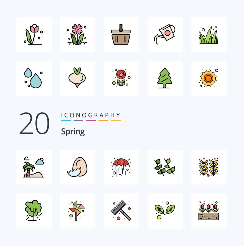 20 Spring Line Filled Color icon Pack like farming agriculture rain spring leaf vector