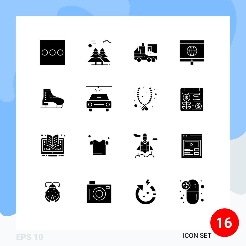 User Interface Pack of 16 Basic Solid Glyphs of skate boot biology learning computer Editable Vector Design Elements