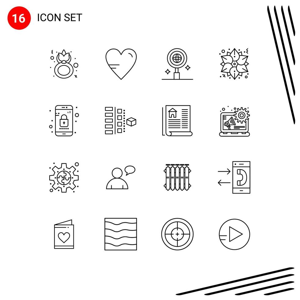 Set of 16 Modern UI Icons Symbols Signs for lock winter education poinsettia christmas Editable Vector Design Elements