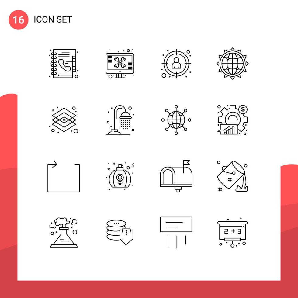 Modern Set of 16 Outlines Pictograph of business globe tools world target Editable Vector Design Elements