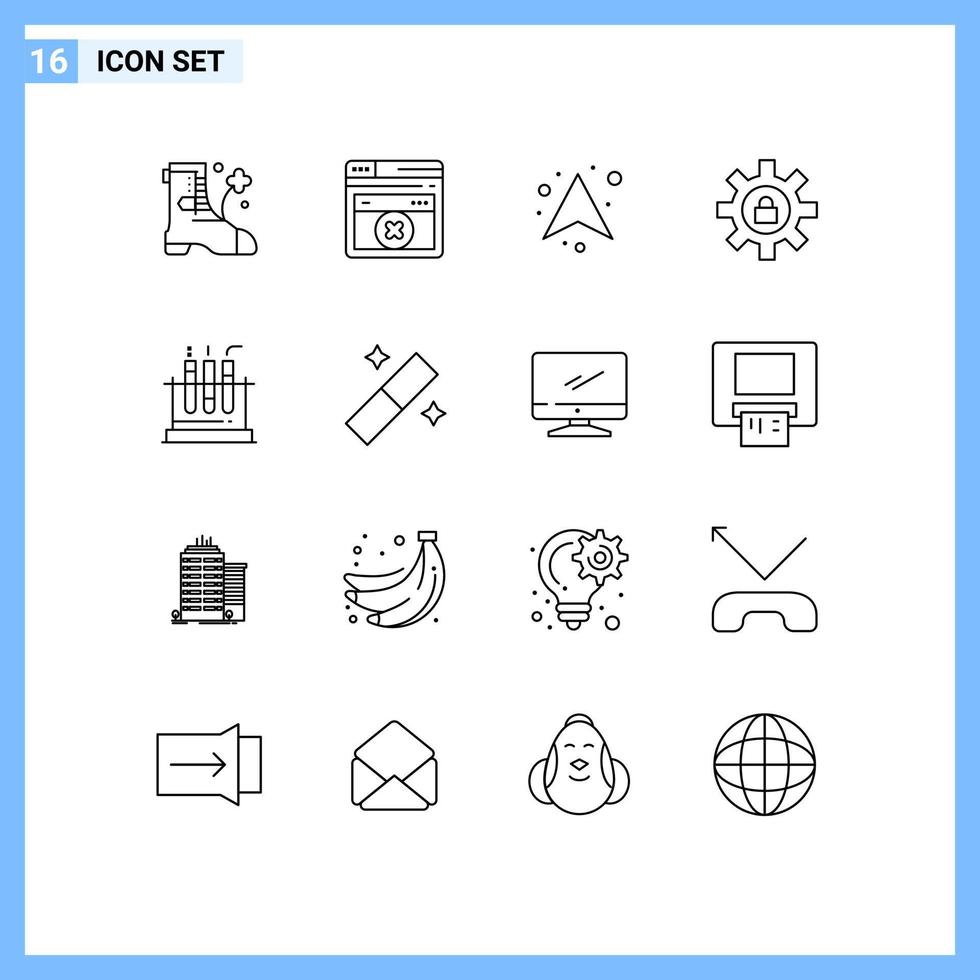 16 Universal Outline Signs Symbols of medical test up tube lock Editable Vector Design Elements