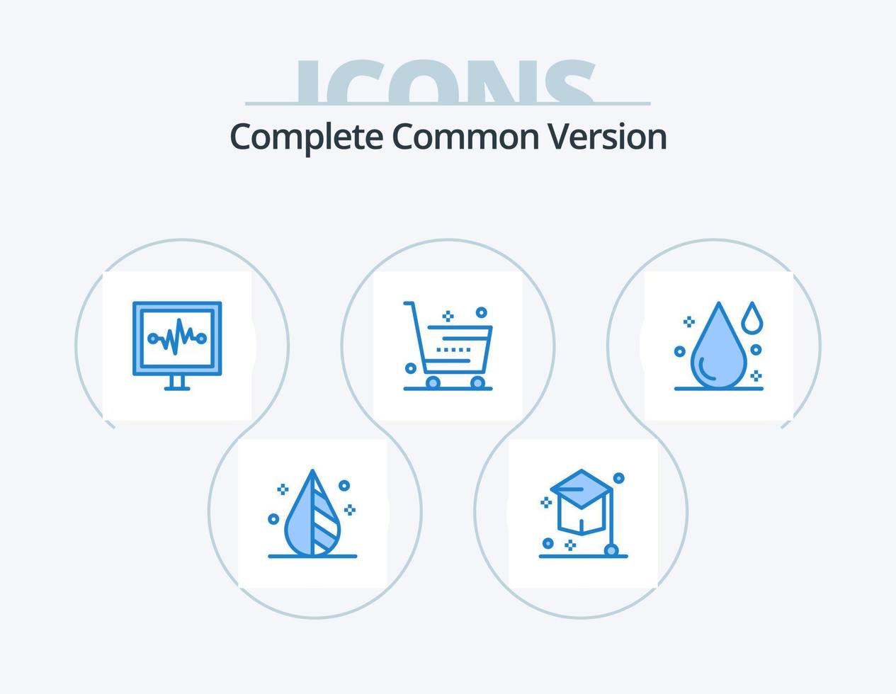 Complete Common Version Blue Icon Pack 5 Icon Design. shopping. online. university. ecommerce. pulse line vector