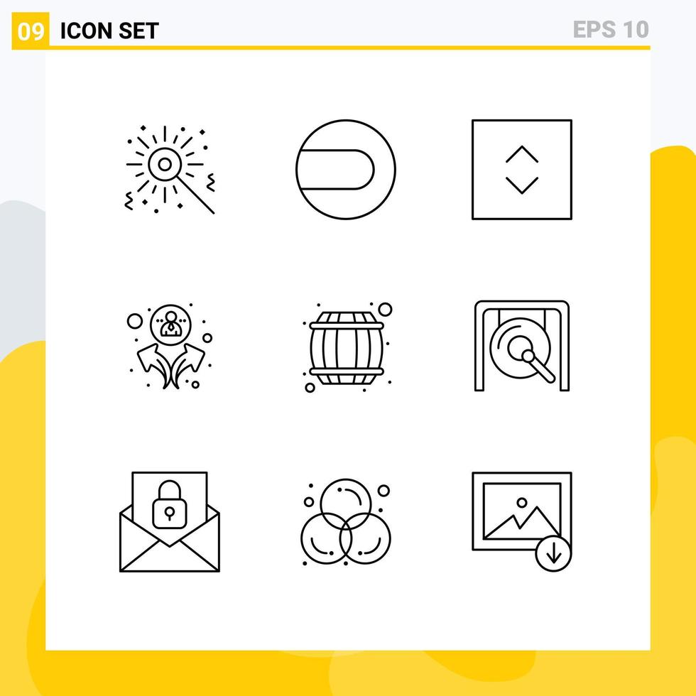 Group of 9 Outlines Signs and Symbols for music drink square container alcohol Editable Vector Design Elements