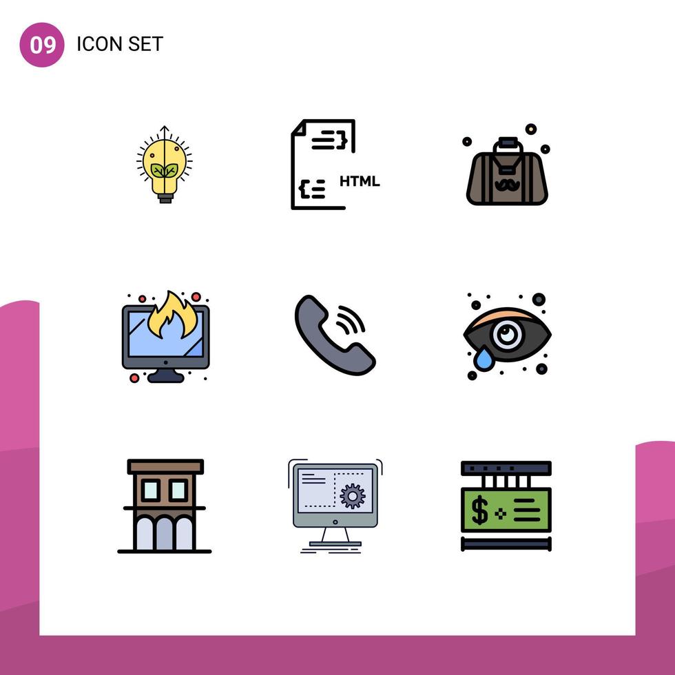 9 User Interface Filledline Flat Color Pack of modern Signs and Symbols of data screen html display fathers day Editable Vector Design Elements