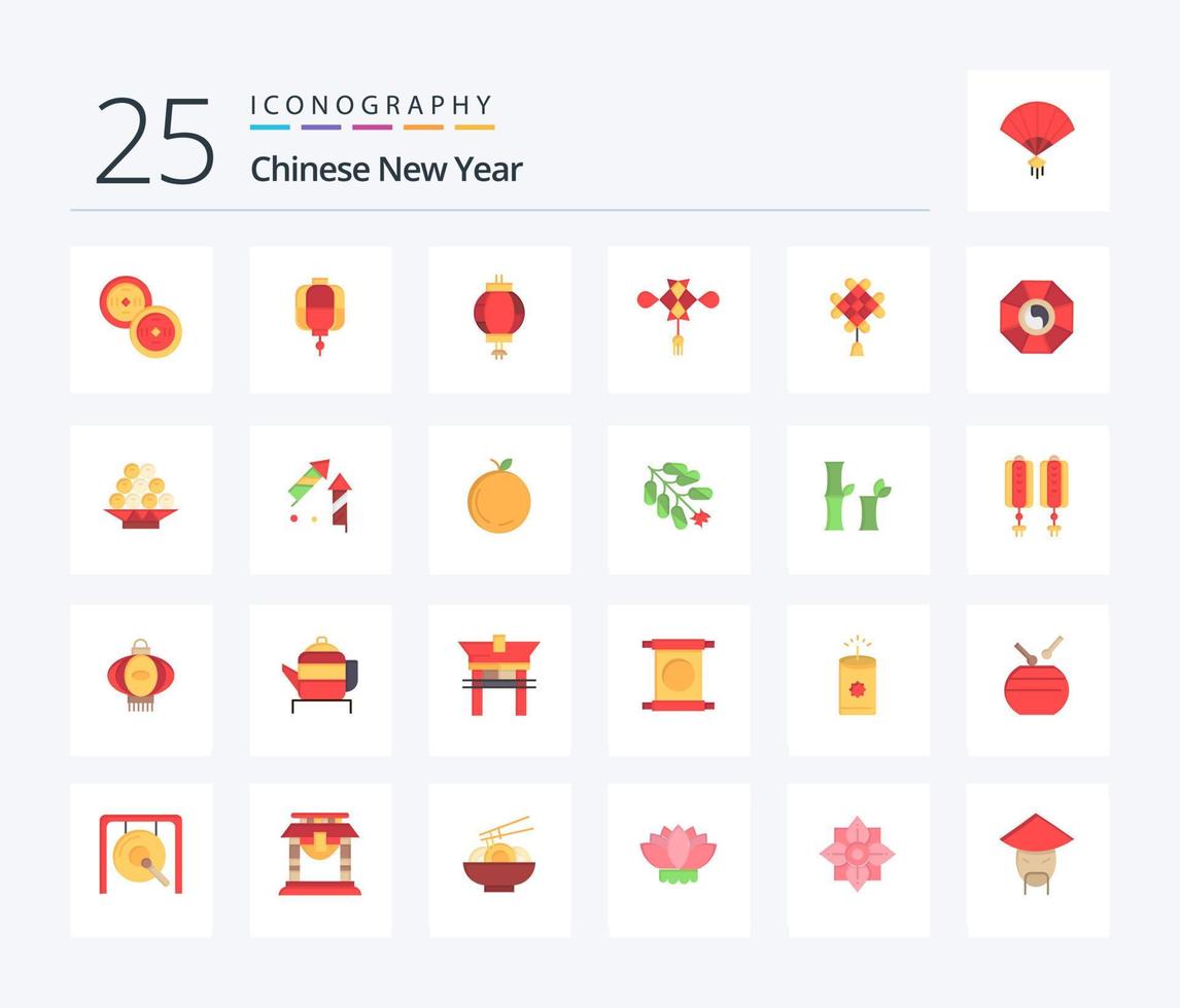 chino nuevo año 25 plano color icono paquete incluso nudo chino. año. linterna. nuevo. China vector
