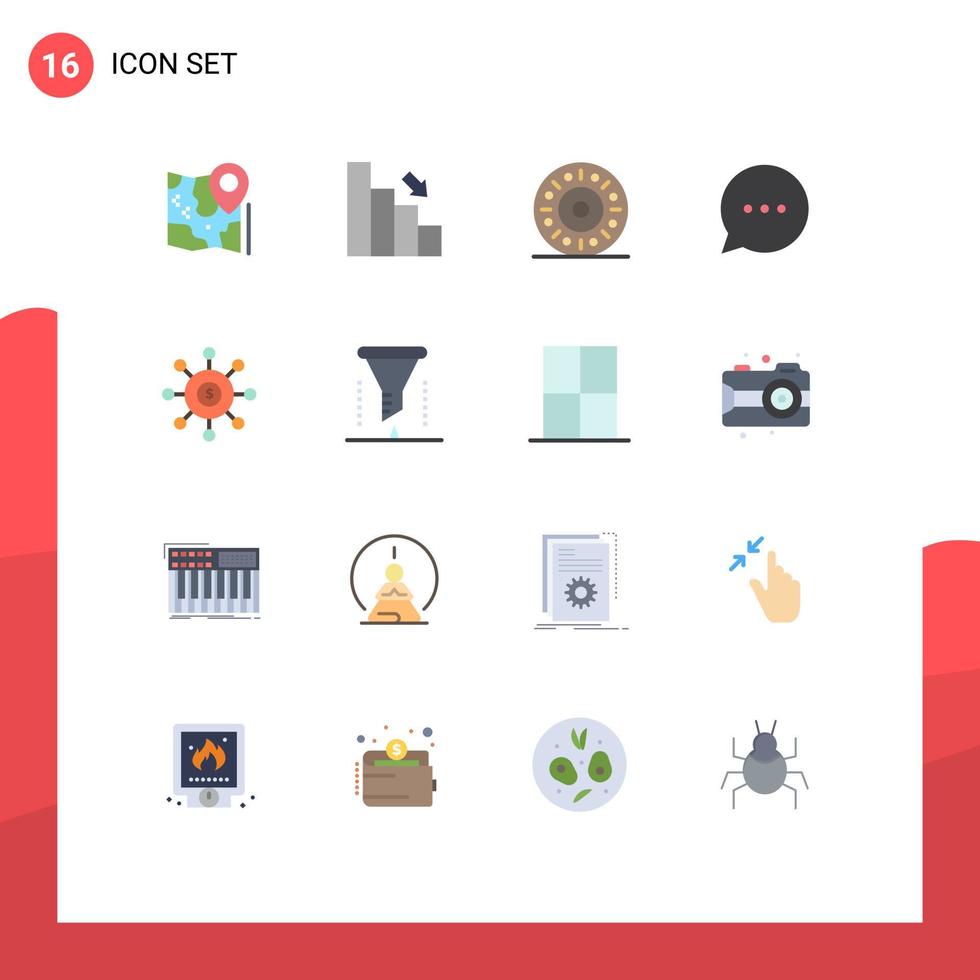 User Interface Pack of 16 Basic Flat Colors of money comment down chat food Editable Pack of Creative Vector Design Elements