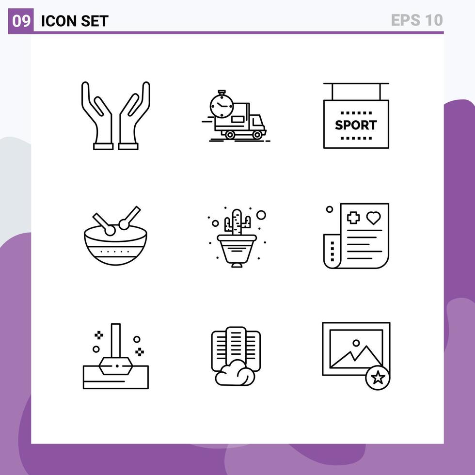 Editable Vector Line Pack of 9 Simple Outlines of flower parade info irish drum Editable Vector Design Elements
