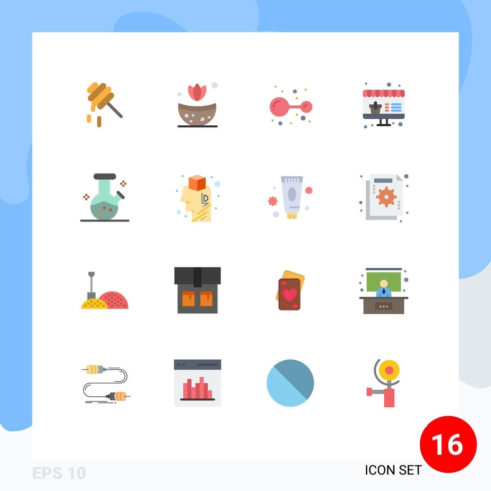 Set of 16 Commercial Flat Colors pack for brainstorming potion molecule lab shopping Editable Pack of Creative Vector Design Elements