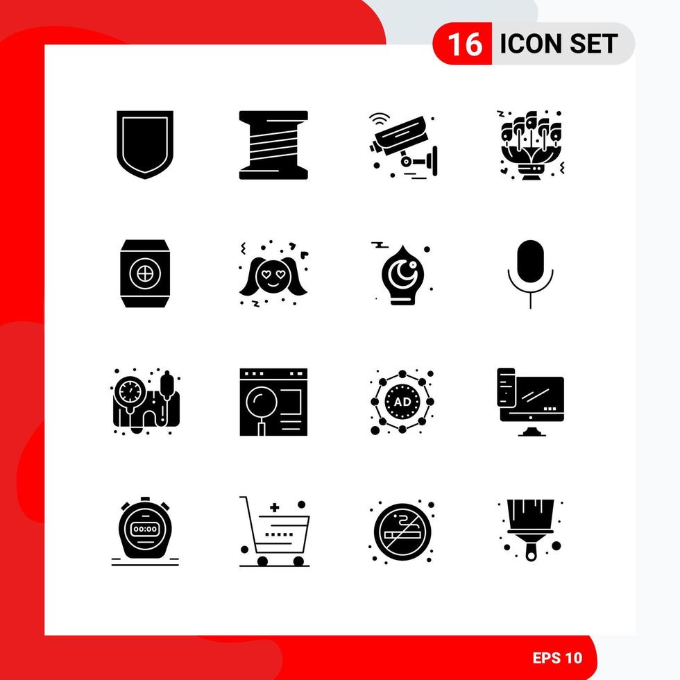 16 User Interface Solid Glyph Pack of modern Signs and Symbols of food date iot gift flowers Editable Vector Design Elements