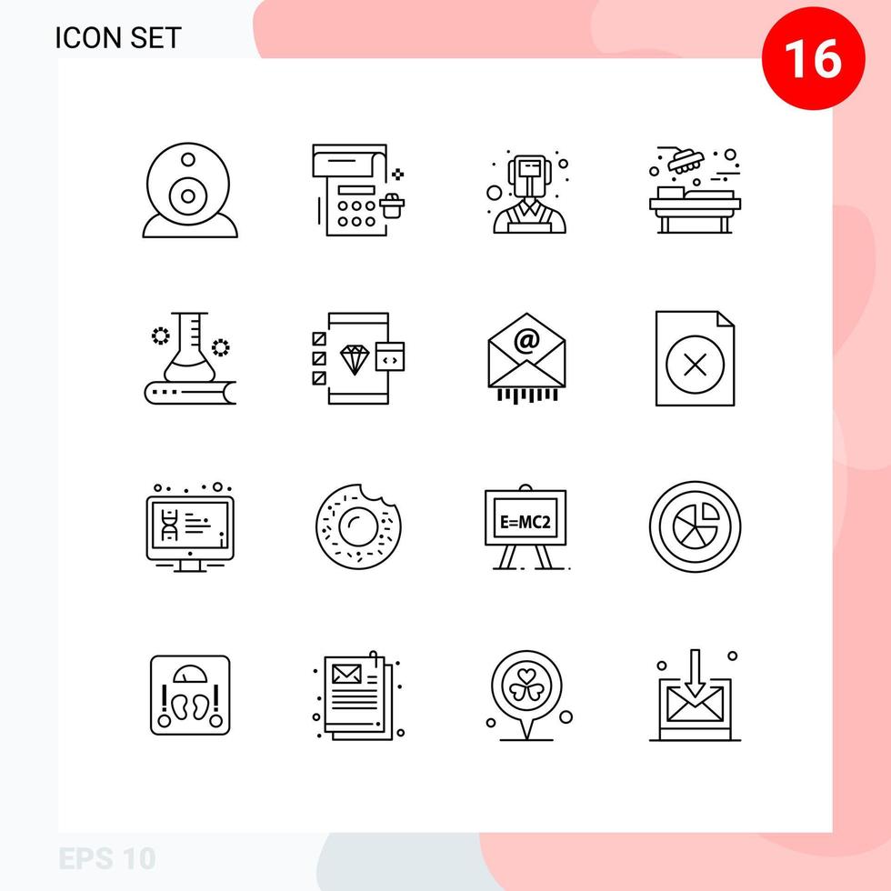 16 User Interface Outline Pack of modern Signs and Symbols of science knowledge science book professions science and education room Editable Vector Design Elements