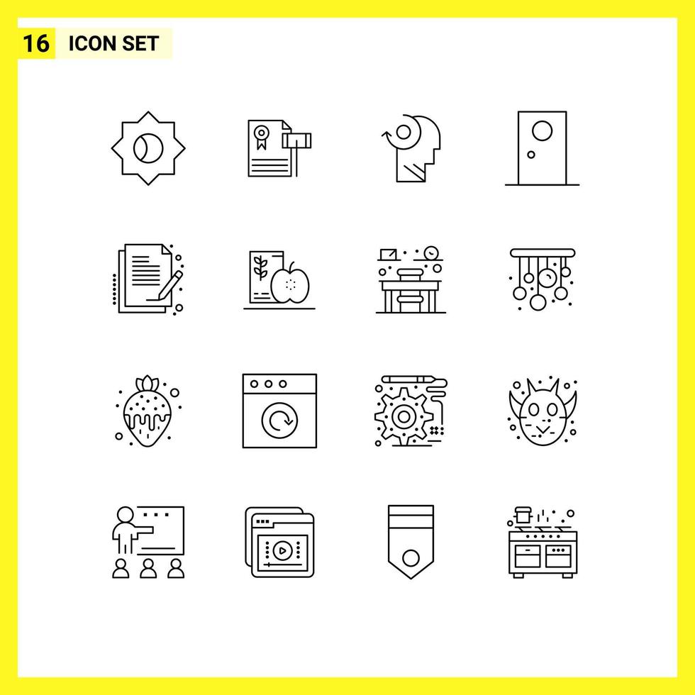 Set of 16 Modern UI Icons Symbols Signs for contract interior clear exterior door Editable Vector Design Elements