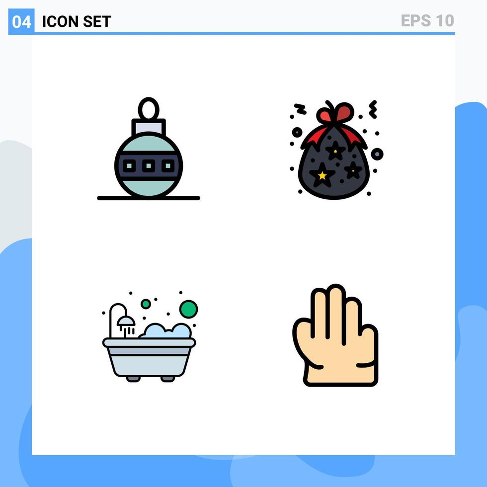Universal Icon Symbols Group of 4 Modern Filledline Flat Colors of christmas bathroom holiday christmas shower Editable Vector Design Elements