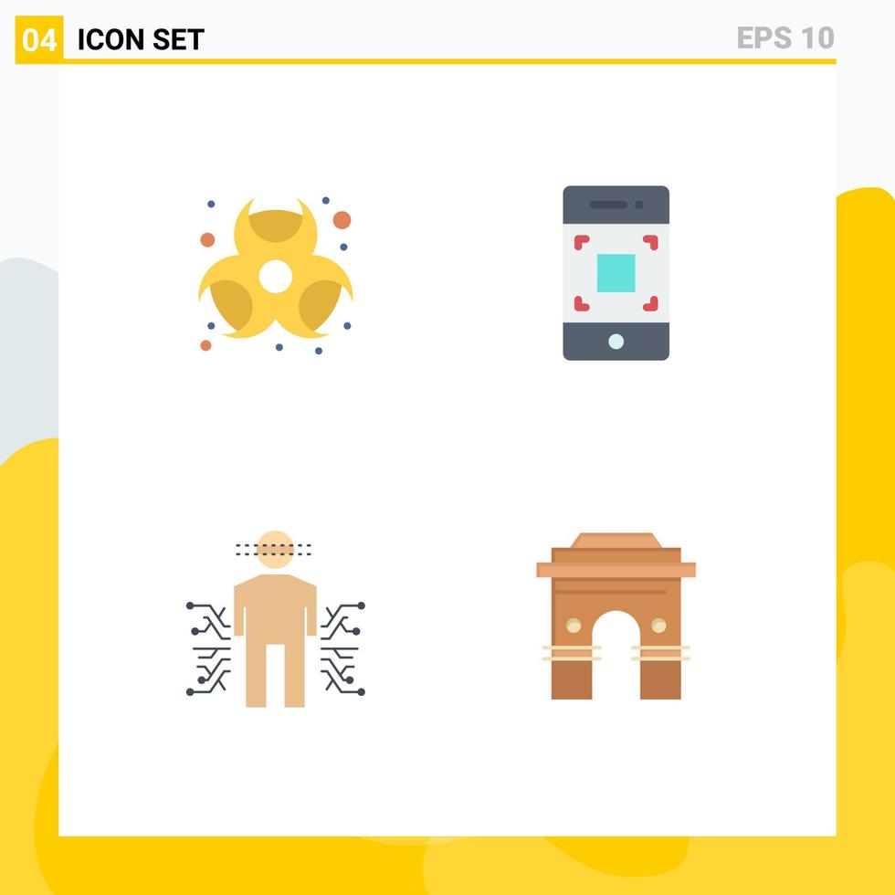 Pictogram Set of 4 Simple Flat Icons of chemical body hazardous smartphone human Editable Vector Design Elements
