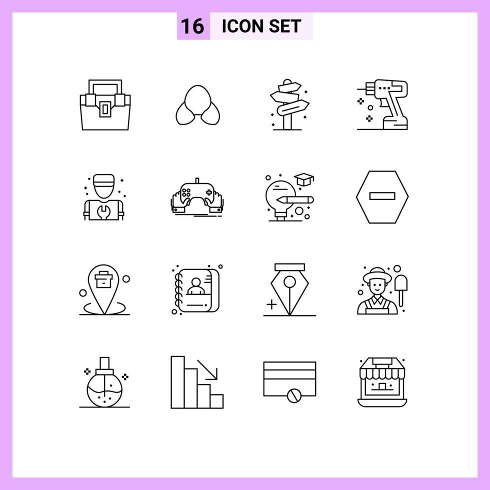 Editable Vector Line Pack of 16 Simple Outlines of instrument construction clothes street post Editable Vector Design Elements